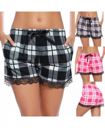 Fashion Women Soft Lace Ruffle Plaid Sleep Pockets Pajama Shorts Pants $52.80 - Sleepwears