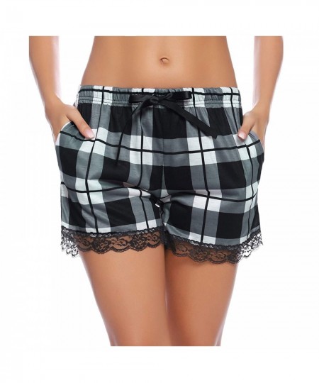 Fashion Women Soft Lace Ruffle Plaid Sleep Pockets Pajama Shorts Pants $52.80 - Sleepwears