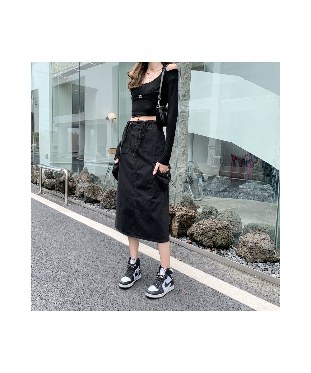 High Waist Cargo Long Skirt 2023 New Fashion Vintage Drawstring Loose Skirts for Women Casual Straight Split Skirt $56.22 - B...