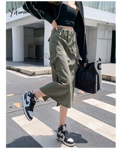 High Waist Cargo Long Skirt 2023 New Fashion Vintage Drawstring Loose Skirts for Women Casual Straight Split Skirt $56.22 - B...