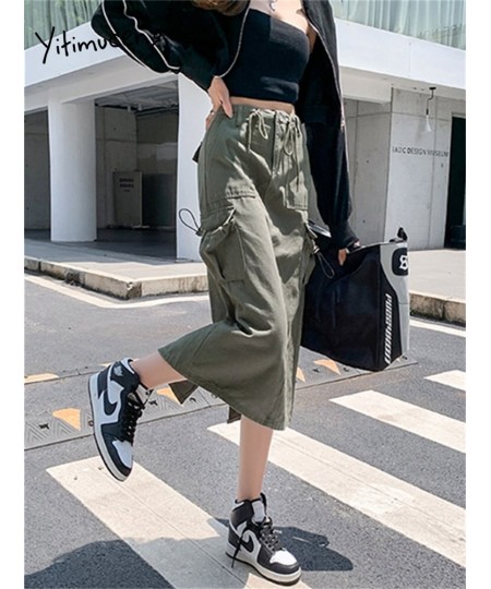 High Waist Cargo Long Skirt 2023 New Fashion Vintage Drawstring Loose Skirts for Women Casual Straight Split Skirt $56.22 - B...