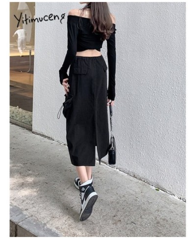 High Waist Cargo Long Skirt 2023 New Fashion Vintage Drawstring Loose Skirts for Women Casual Straight Split Skirt $56.22 - B...