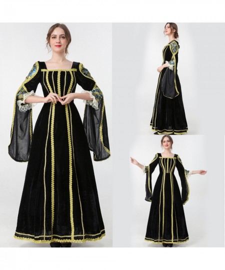 Halloween Women European Medieval Court Fancy Cosplay Costume Carnival Vintage Strapless Long Sleeve Queen Elegant Dress @25 ...