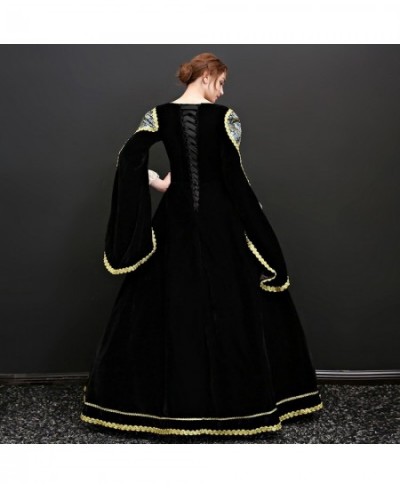 Halloween Women European Medieval Court Fancy Cosplay Costume Carnival Vintage Strapless Long Sleeve Queen Elegant Dress @25 ...