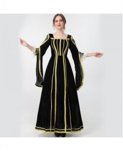 Halloween Women European Medieval Court Fancy Cosplay Costume Carnival Vintage Strapless Long Sleeve Queen Elegant Dress @25 ...