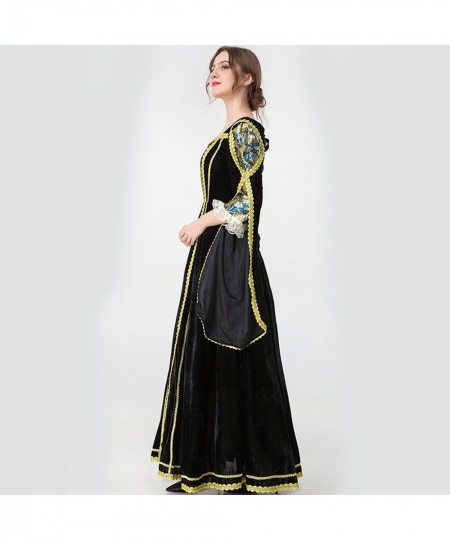 Halloween Women European Medieval Court Fancy Cosplay Costume Carnival Vintage Strapless Long Sleeve Queen Elegant Dress @25 ...