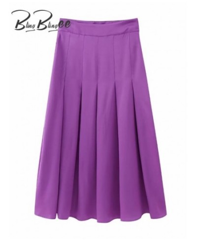 Summer Fashion Pleated Women A-Line Skirts Thin Style Zipper Side High Waisted Satin Female Midi Long Skirt $53.49 - Skirts