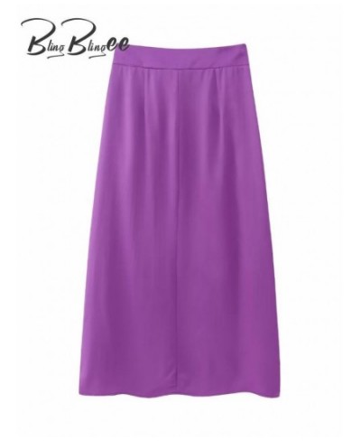 Summer Fashion Pleated Women A-Line Skirts Thin Style Zipper Side High Waisted Satin Female Midi Long Skirt $53.49 - Skirts