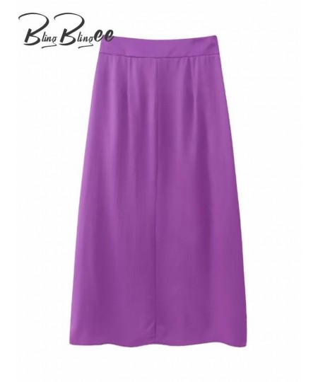 Summer Fashion Pleated Women A-Line Skirts Thin Style Zipper Side High Waisted Satin Female Midi Long Skirt $53.49 - Skirts