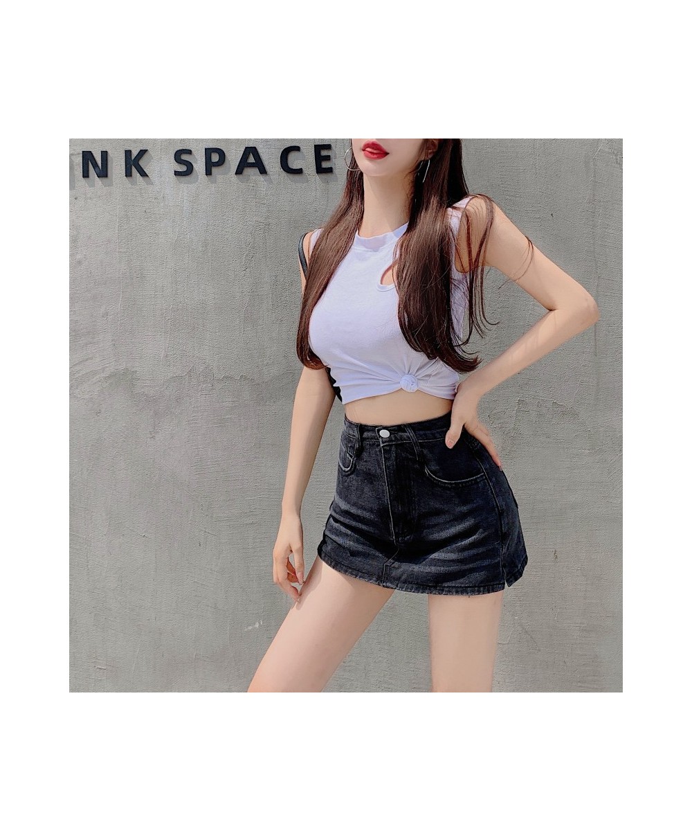 Denim Skirt Women's Summer Thin New Casual Blue A-line Skirt High Waist Slim Temperament Short Skirt $36.24 - Skirts