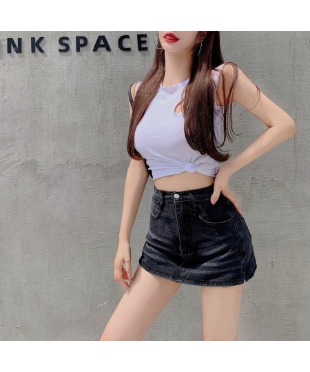 Denim Skirt Women's Summer Thin New Casual Blue A-line Skirt High Waist Slim Temperament Short Skirt $36.24 - Skirts