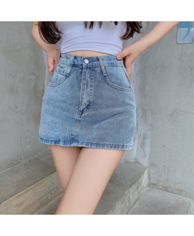 Denim Skirt Women's Summer Thin New Casual Blue A-line Skirt High Waist Slim Temperament Short Skirt $36.24 - Skirts