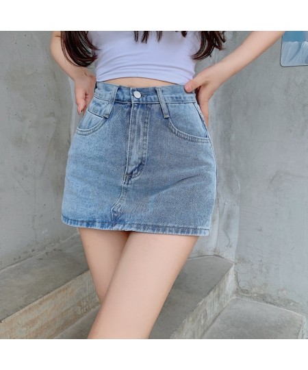 Denim Skirt Women's Summer Thin New Casual Blue A-line Skirt High Waist Slim Temperament Short Skirt $36.24 - Skirts