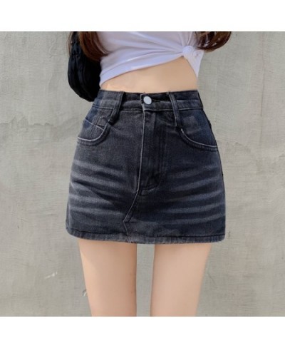 Denim Skirt Women's Summer Thin New Casual Blue A-line Skirt High Waist Slim Temperament Short Skirt $36.24 - Skirts