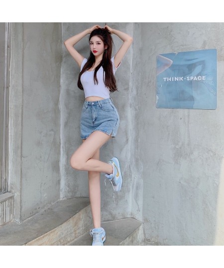 Denim Skirt Women's Summer Thin New Casual Blue A-line Skirt High Waist Slim Temperament Short Skirt $36.24 - Skirts