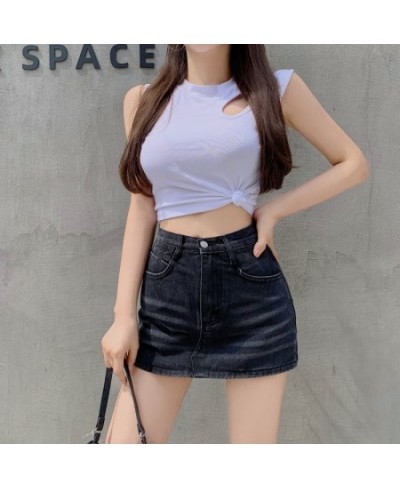 Denim Skirt Women's Summer Thin New Casual Blue A-line Skirt High Waist Slim Temperament Short Skirt $36.24 - Skirts