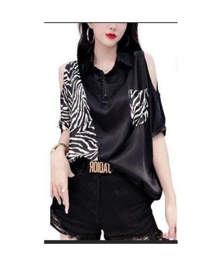 Summer New Streetwear Leopard Patchwork Off Shoulder Pullover Blouse Ladies Polo-neck Short Sleeve Shirt Top Women's Clothing...