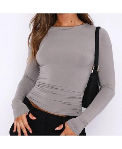 Women Long Sleeve T-Shirts Streetwear Casual Slim Fit Solid Spring Autumn Base Tees Female Pullovers Grey Fashion Y2K Tops $2...