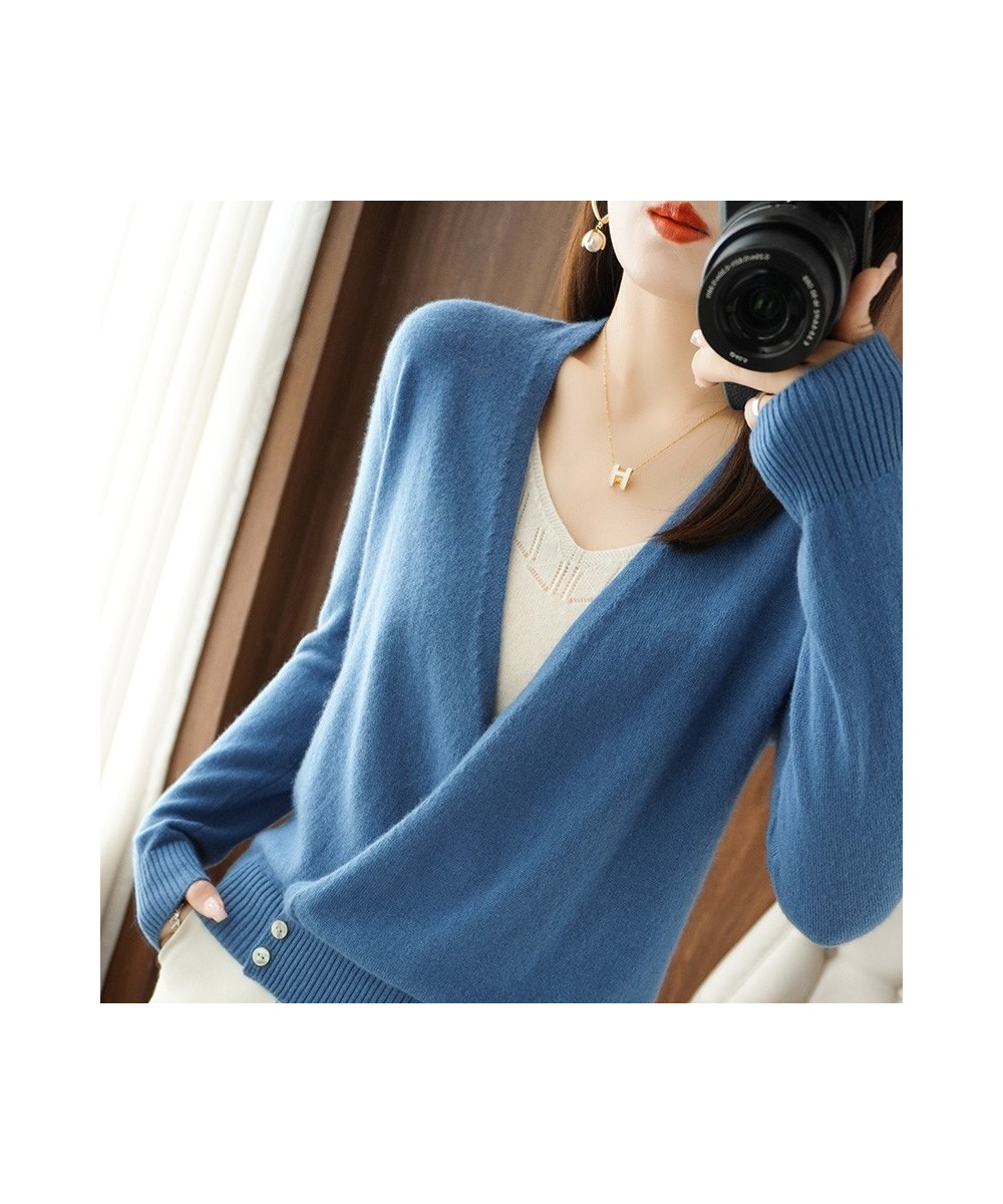 Winter Fashion Women Wool Blend Knitted Sweater V-neck Criss-Cross Cardigan Standard Cashmere Knitwear Sexy Warm Female Tops ...