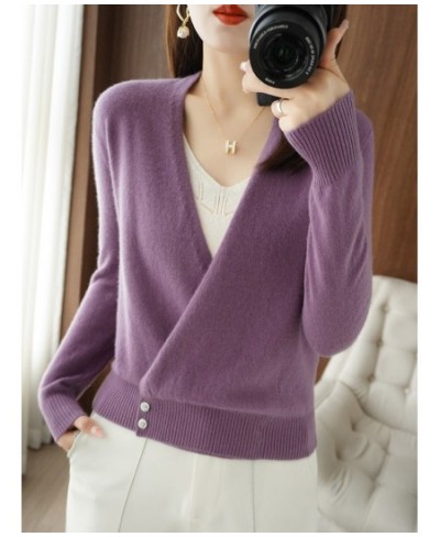 Winter Fashion Women Wool Blend Knitted Sweater V-neck Criss-Cross Cardigan Standard Cashmere Knitwear Sexy Warm Female Tops ...