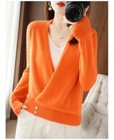 Winter Fashion Women Wool Blend Knitted Sweater V-neck Criss-Cross Cardigan Standard Cashmere Knitwear Sexy Warm Female Tops ...