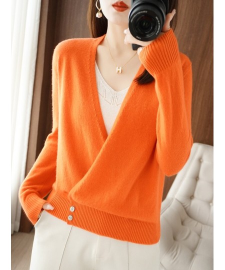 Winter Fashion Women Wool Blend Knitted Sweater V-neck Criss-Cross Cardigan Standard Cashmere Knitwear Sexy Warm Female Tops ...