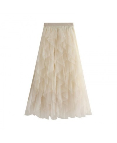 Mid Long Skirts Women Lolita Summer High Waisted Asymmetrical High Low Ruched Ruffle Skirts $38.53 - Skirts