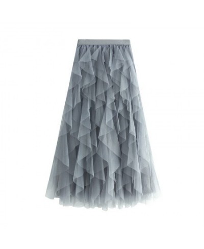 Mid Long Skirts Women Lolita Summer High Waisted Asymmetrical High Low Ruched Ruffle Skirts $38.53 - Skirts