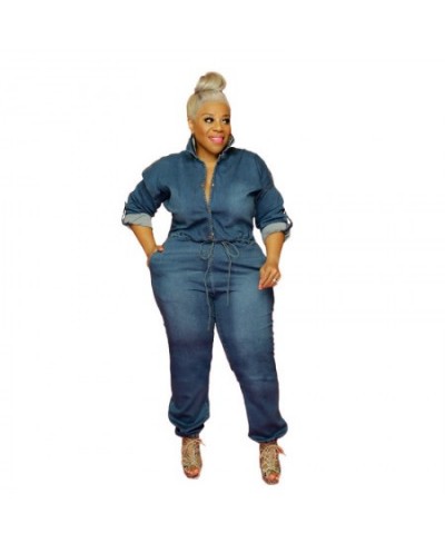 Plus Size Bottoms for Women Jumpsuits Rompers Fall Long Sleeve Sexy Backless Denim Overalls Jumpsuit Wholesale $56.89 - Plus ...