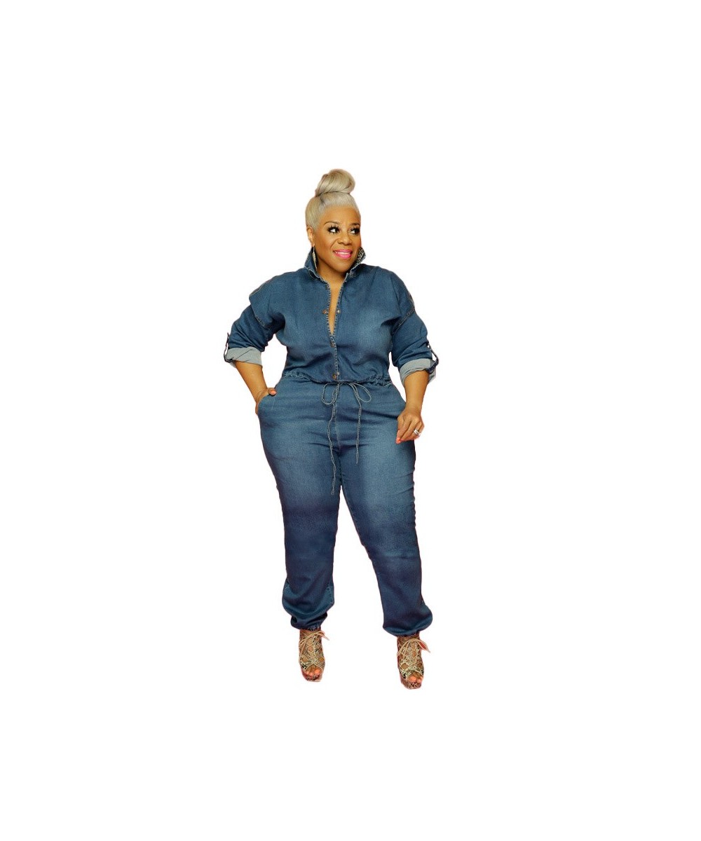 Plus Size Bottoms for Women Jumpsuits Rompers Fall Long Sleeve Sexy Backless Denim Overalls Jumpsuit Wholesale $56.89 - Plus ...