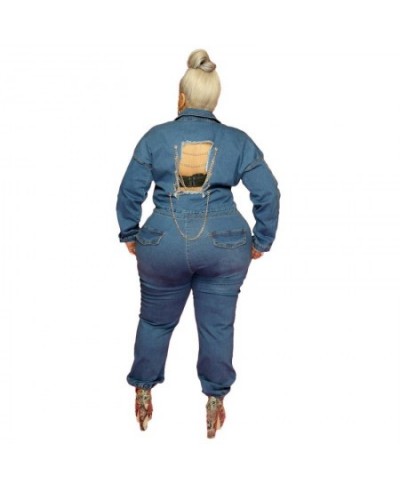 Plus Size Bottoms for Women Jumpsuits Rompers Fall Long Sleeve Sexy Backless Denim Overalls Jumpsuit Wholesale $56.89 - Plus ...