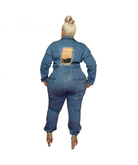 Plus Size Bottoms for Women Jumpsuits Rompers Fall Long Sleeve Sexy Backless Denim Overalls Jumpsuit Wholesale $56.89 - Plus ...