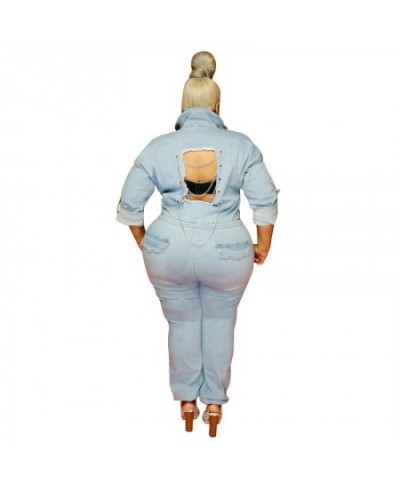 Plus Size Bottoms for Women Jumpsuits Rompers Fall Long Sleeve Sexy Backless Denim Overalls Jumpsuit Wholesale $56.89 - Plus ...