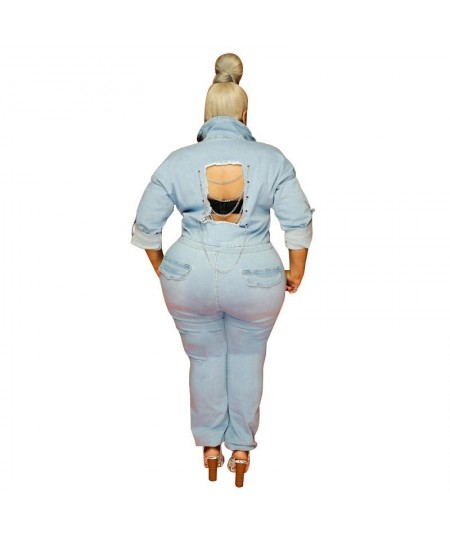 Plus Size Bottoms for Women Jumpsuits Rompers Fall Long Sleeve Sexy Backless Denim Overalls Jumpsuit Wholesale $56.89 - Plus ...