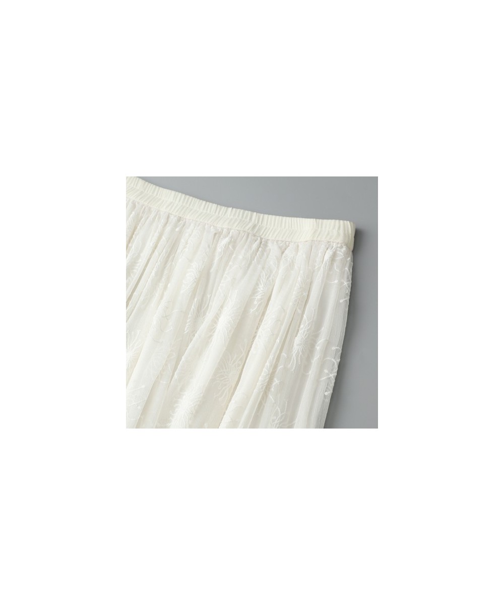 Style Embroidered Silk Skirt Spring/Summer Women's Medium Length High Waist Thin White Fairy Skirt Mulberry Silk Large Skirt ...