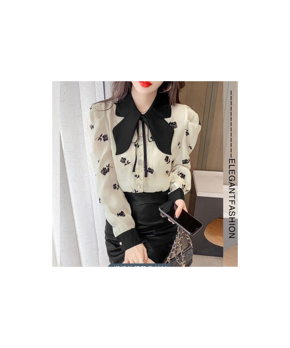 Womens Blouses 2023 New Elegant Shirts Chic Bow Floral Temperament Blusas De Mujer Sweet Puff Sleeve Chiffon Tops 99058 $35.8...