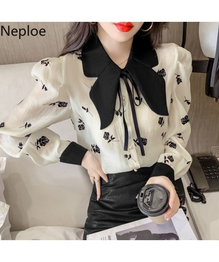 Womens Blouses 2023 New Elegant Shirts Chic Bow Floral Temperament Blusas De Mujer Sweet Puff Sleeve Chiffon Tops 99058 $35.8...