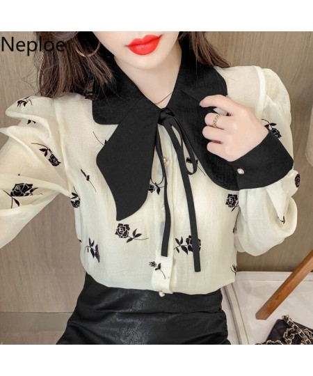 Womens Blouses 2023 New Elegant Shirts Chic Bow Floral Temperament Blusas De Mujer Sweet Puff Sleeve Chiffon Tops 99058 $35.8...