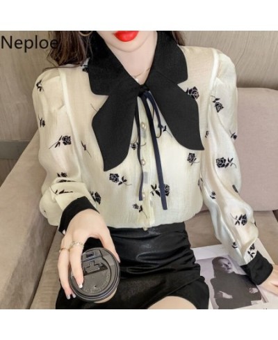 Womens Blouses 2023 New Elegant Shirts Chic Bow Floral Temperament Blusas De Mujer Sweet Puff Sleeve Chiffon Tops 99058 $35.8...