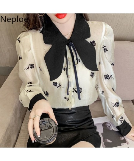 Womens Blouses 2023 New Elegant Shirts Chic Bow Floral Temperament Blusas De Mujer Sweet Puff Sleeve Chiffon Tops 99058 $35.8...