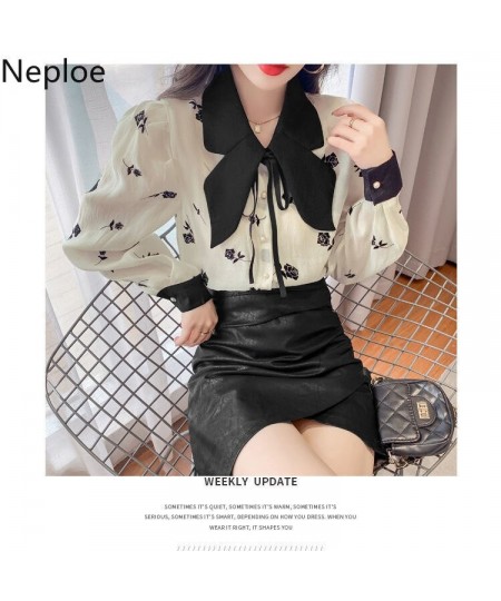 Womens Blouses 2023 New Elegant Shirts Chic Bow Floral Temperament Blusas De Mujer Sweet Puff Sleeve Chiffon Tops 99058 $35.8...