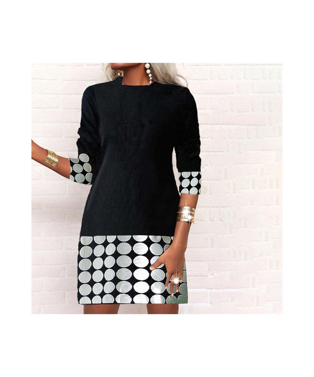 Vintage Print Splicing Dress Ladies Office Elegant O Neck Mid-waist Long Sleeves Autumn Winter Warm Streetwear Mini A-line $3...