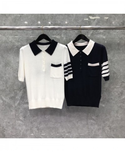 2023 Fashion THOM Polo Shirts Turn-down Collar Patchwork Short-sleeved Women Cotton Polos Puppy Pattern Summer Clothing $101....