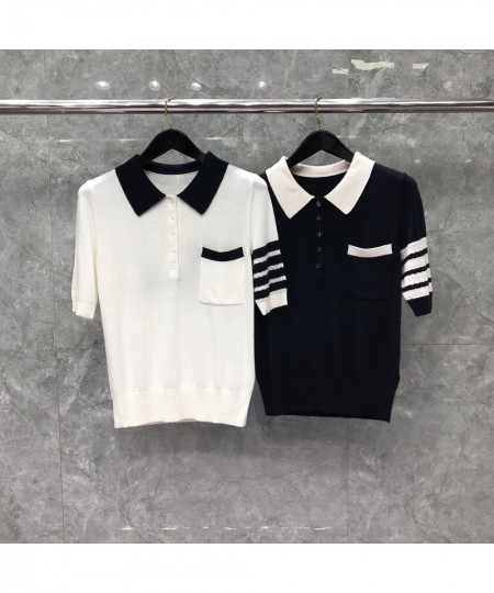 2023 Fashion THOM Polo Shirts Turn-down Collar Patchwork Short-sleeved Women Cotton Polos Puppy Pattern Summer Clothing $101....