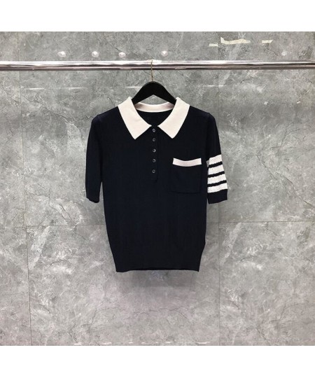 2023 Fashion THOM Polo Shirts Turn-down Collar Patchwork Short-sleeved Women Cotton Polos Puppy Pattern Summer Clothing $101....