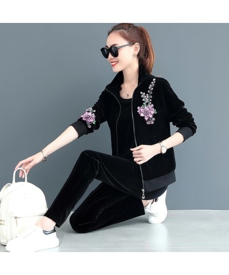 Gold Velvet Suit Women Fashion New Korean Casual Sports Suit Women Spring and Autumn Three-piece Sportswear $61.30 - Suits & ...