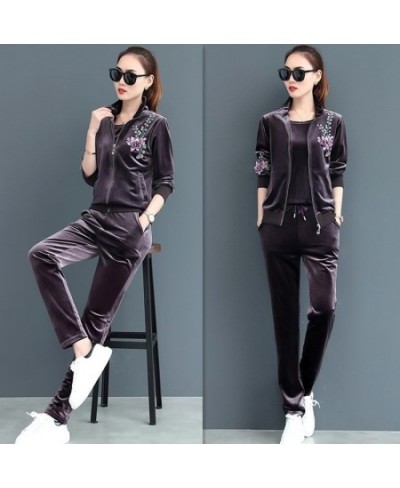 Gold Velvet Suit Women Fashion New Korean Casual Sports Suit Women Spring and Autumn Three-piece Sportswear $61.30 - Suits & ...