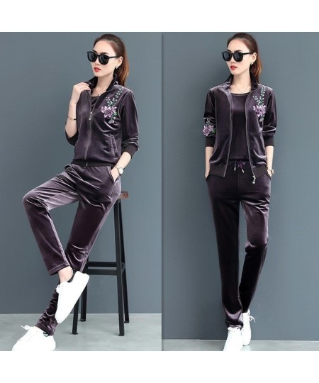 Gold Velvet Suit Women Fashion New Korean Casual Sports Suit Women Spring and Autumn Three-piece Sportswear $61.30 - Suits & ...