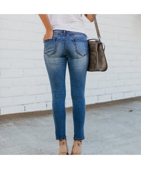 Summer denim jeans style high-waist irregular tight-fitting knee hole raw-edge ripped elastic feet pants women's jeans trend ...