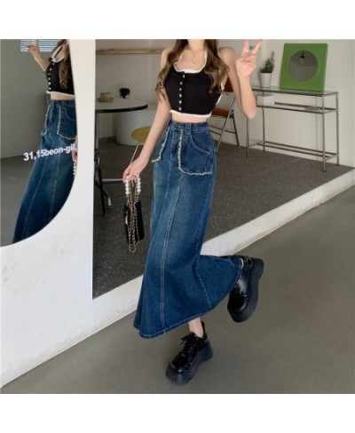 Trumpet Skirts Women Sweet Cool All-match Pocket Retro Sexy Harajuku Streetwear High Waist Ins Popular New Design Patchwork F...